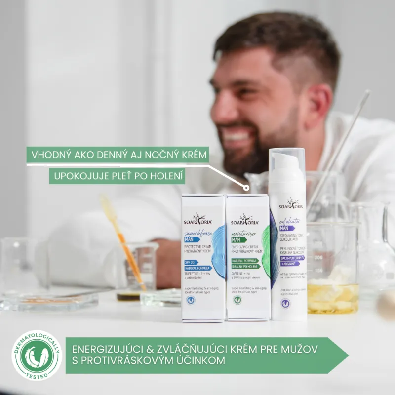 ENERGIZUJÚCI & ZVLÁČŇUJÚCI KRÉM PRE MUŽOV S PROTIVRÁSKOVÝM ÚČINKOM